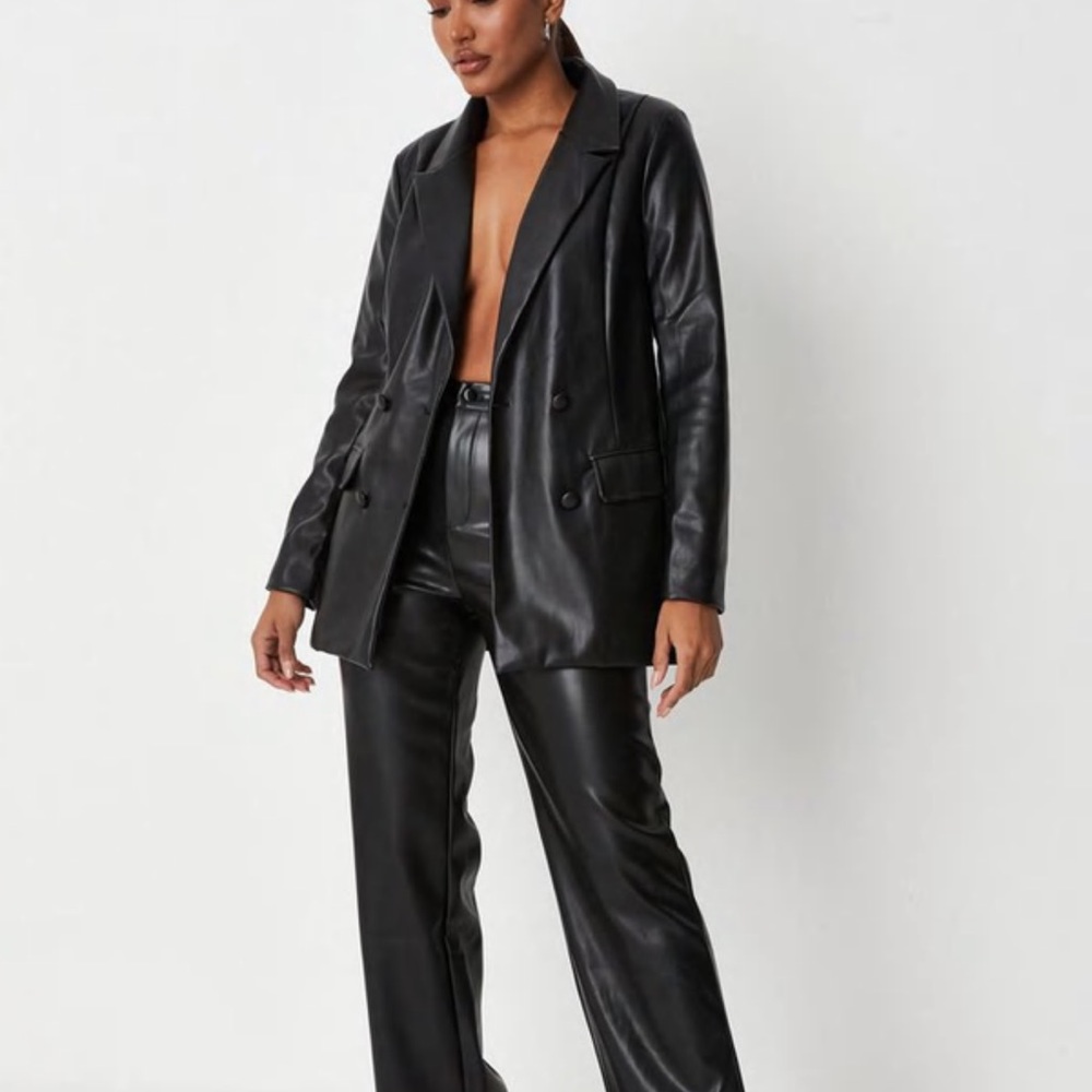 Missguided soft laid leather tall black blazer